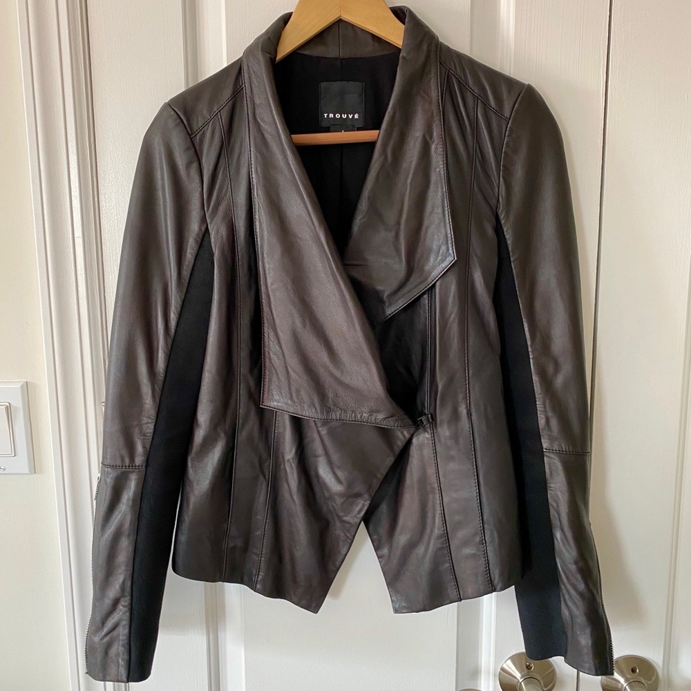 Trouve open-front soft black leather jacket